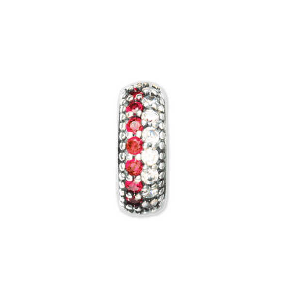 Red/White Striped Pave Bead Charm